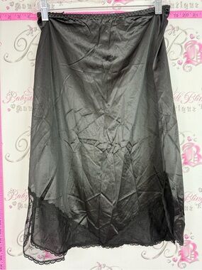 VOGUE BRA SKIRT Black Satin Half Slip with Lace Hem Lacie floral